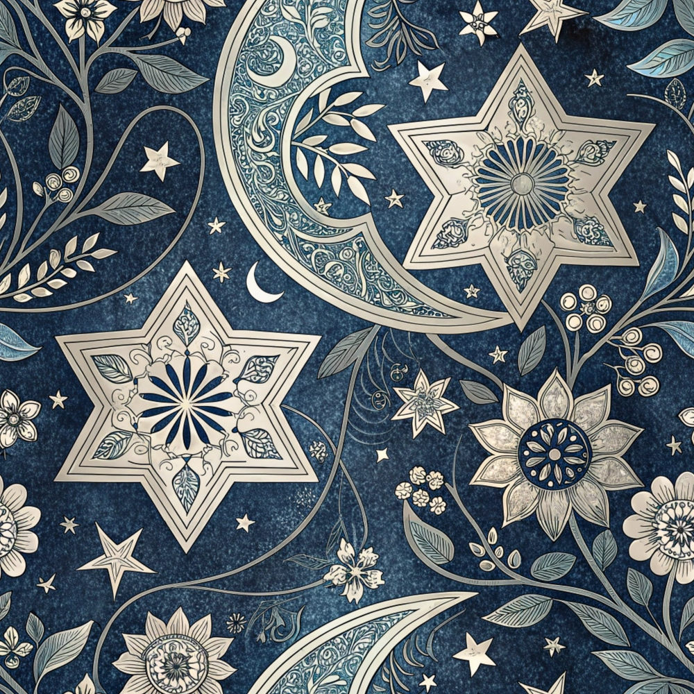 Islamic Dark Blue Pattern 10 Quilting Cotton Fabric