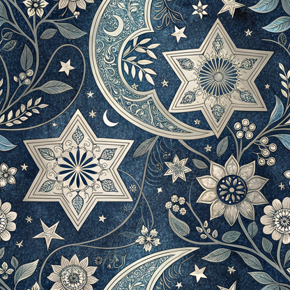 Islamic Dark Blue Pattern 10 Quilting Cotton Fabric