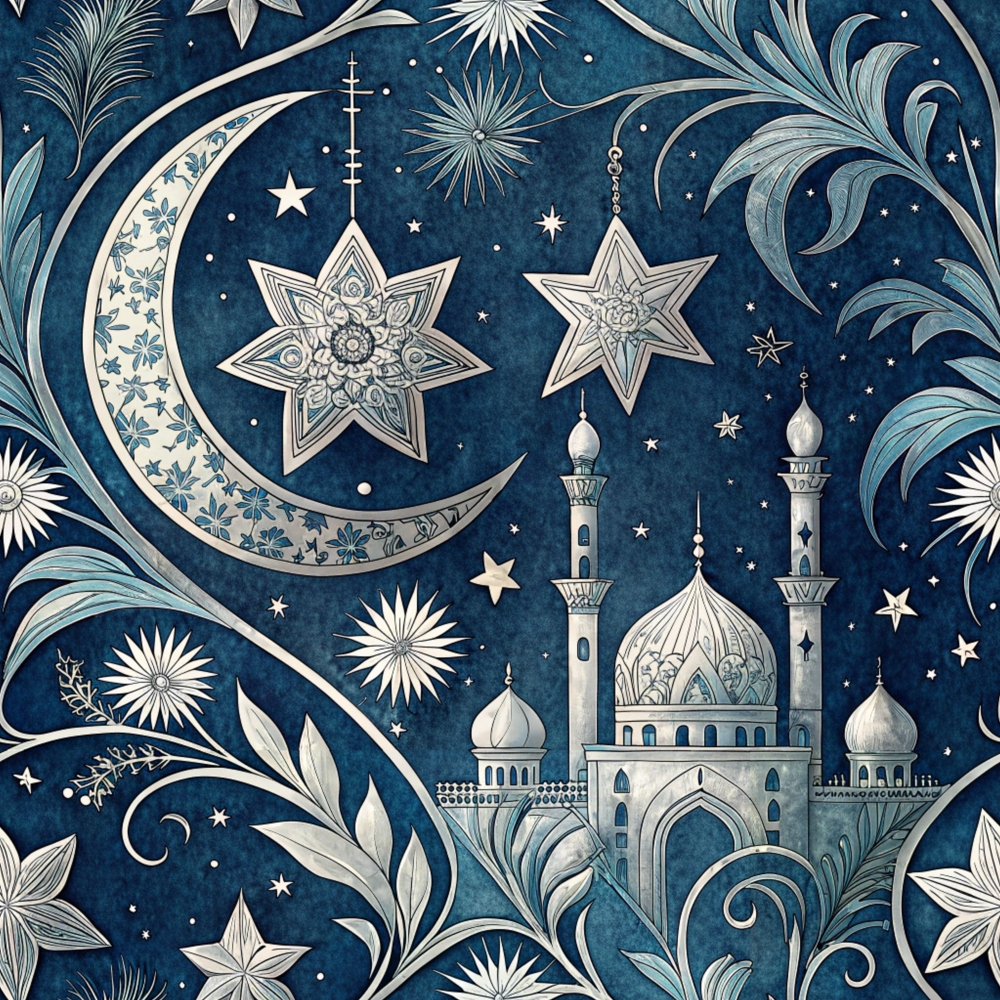 Islamic Dark Blue Pattern 11 Quilting Cotton Fabric