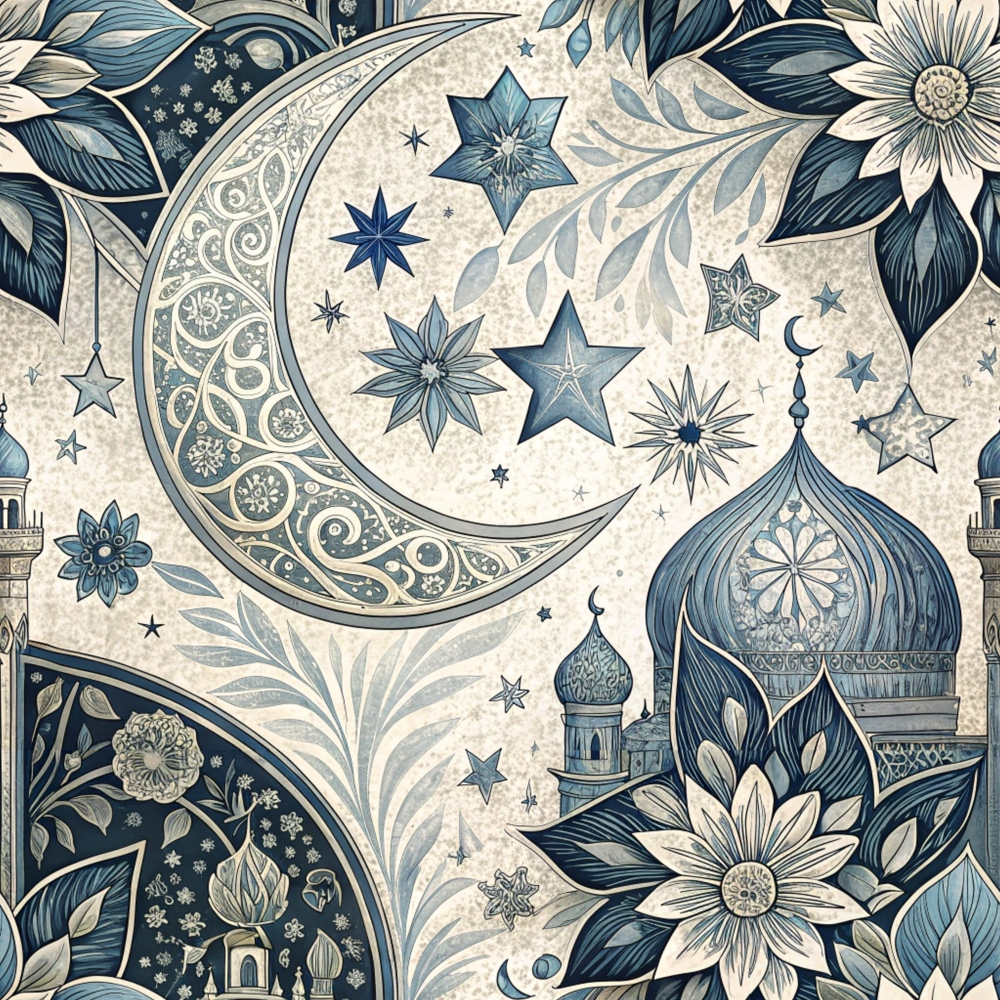 Islamic Dark Blue Pattern 12 Quilting Cotton Fabric