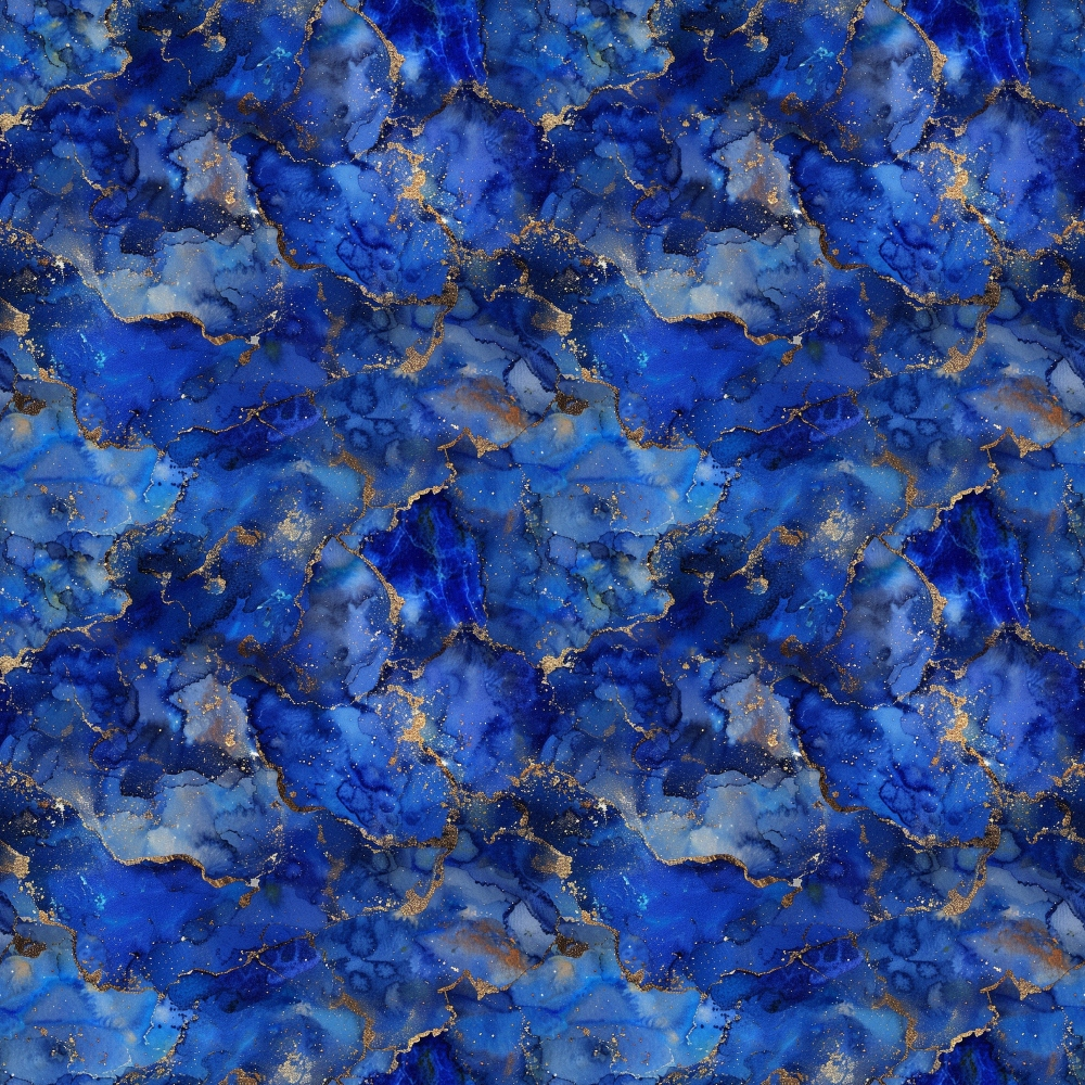 - Lapis Lazuli Gemstones Pattern 6 Quilting Cotton Fabric  
- Blue hues  
- Deep navy  
- Gold accents  
- Marble-like texture  
- Abstract design  
- Jewels inspired  
- Textile  
- Quilting material  
- Soft cotton  
- Artistic motif  
- Elegant fabric  
- Rich colors  
- Seamless print
