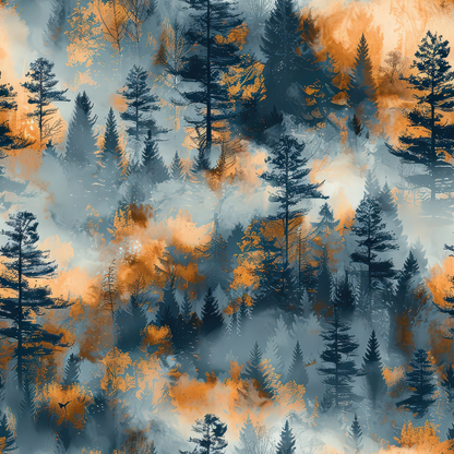 Misty Morning Mountains Pattern 1 Quilting Cotton Fabric