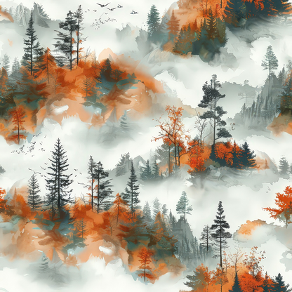 Misty Morning Mountains Pattern 4 Quilting Cotton Fabric