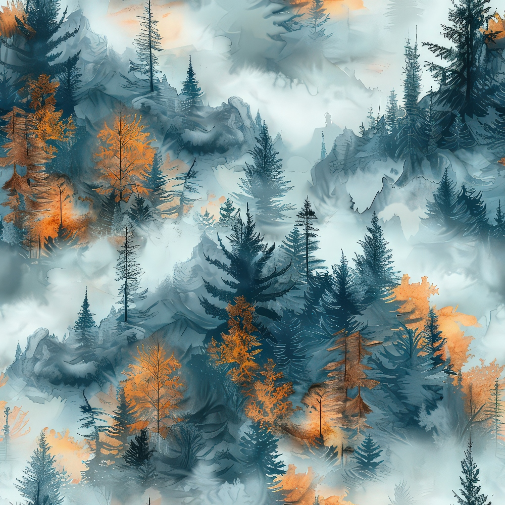 Misty Morning Mountains Pattern 5 Quilting Cotton Fabric