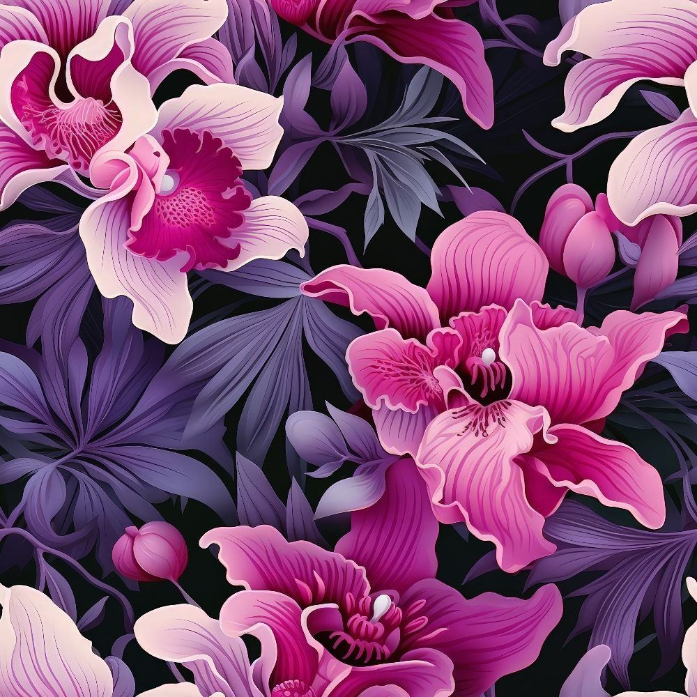 Pink and Purple Orchid Flowers Pattern 5 Quilting Cotton Fabric