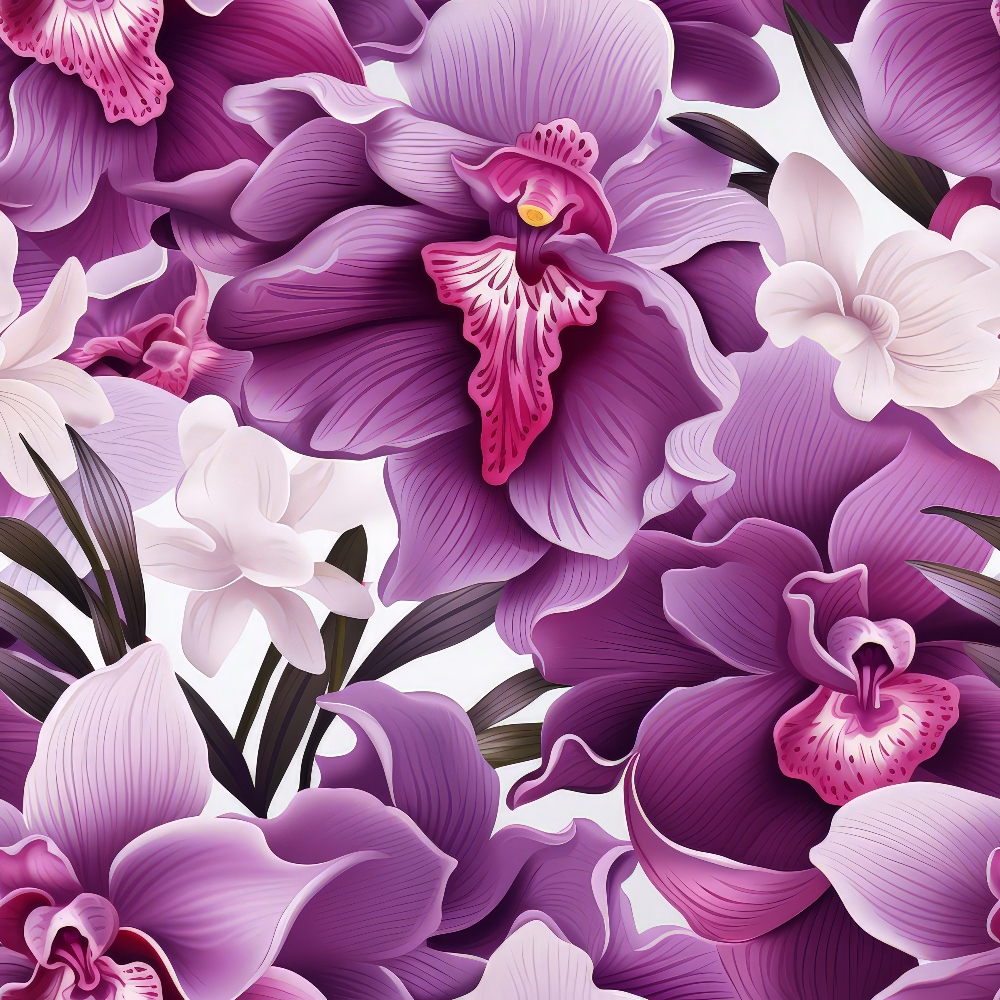 Pink and Purple Orchid Flowers Pattern 8 Quilting Cotton Fabric