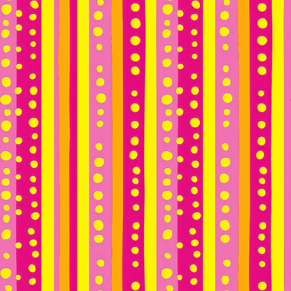 Pink and Yellow Dotted Stripes Pattern 3 Quilting Cotton Fabric