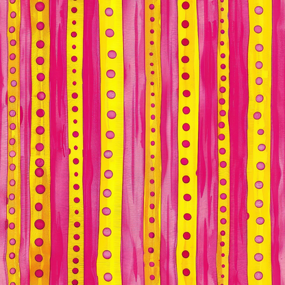 Pink and Yellow Dotted Stripes Pattern 8 Quilting Cotton Fabric