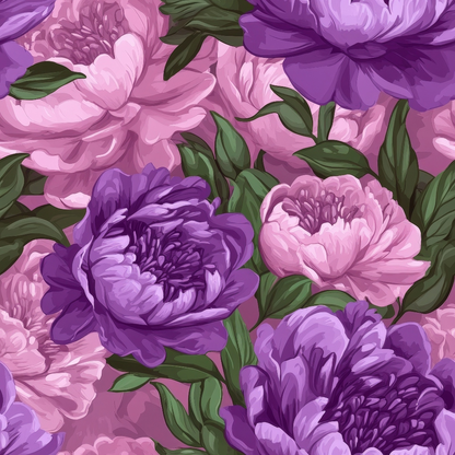 Purple and Pink Peony Flowers Pattern 1 Quilting Cotton Fabric