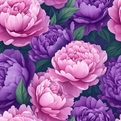 Purple and Pink Peony Flowers Pattern 8 Quilting Cotton Fabric