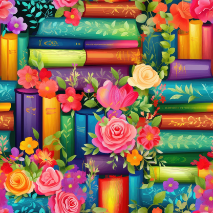 Rainbow Books and Flowers Pattern 1 Quilting Cotton Fabric