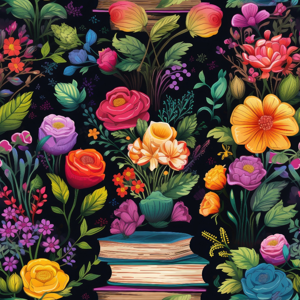 Rainbow Books and Flowers Pattern 5 Quilting Cotton Fabric