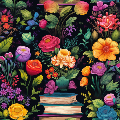 Rainbow Books and Flowers Pattern 5 Quilting Cotton Fabric