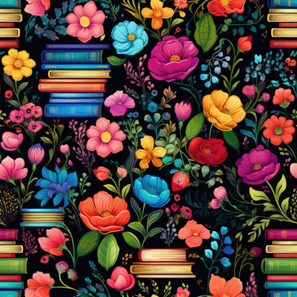 Rainbow Books and Flowers Pattern 7 Quilting Cotton Fabric
