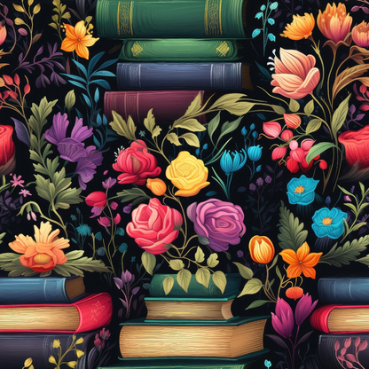 Rainbow Books and Flowers Pattern 9 Quilting Cotton Fabric
