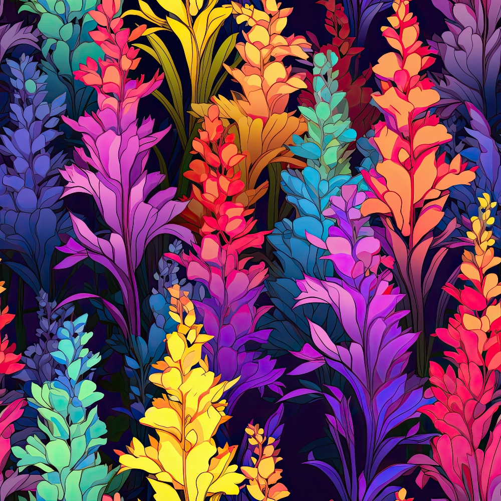 Rainbow Larkspur Flowers Pattern 4 Quilting Cotton Fabric