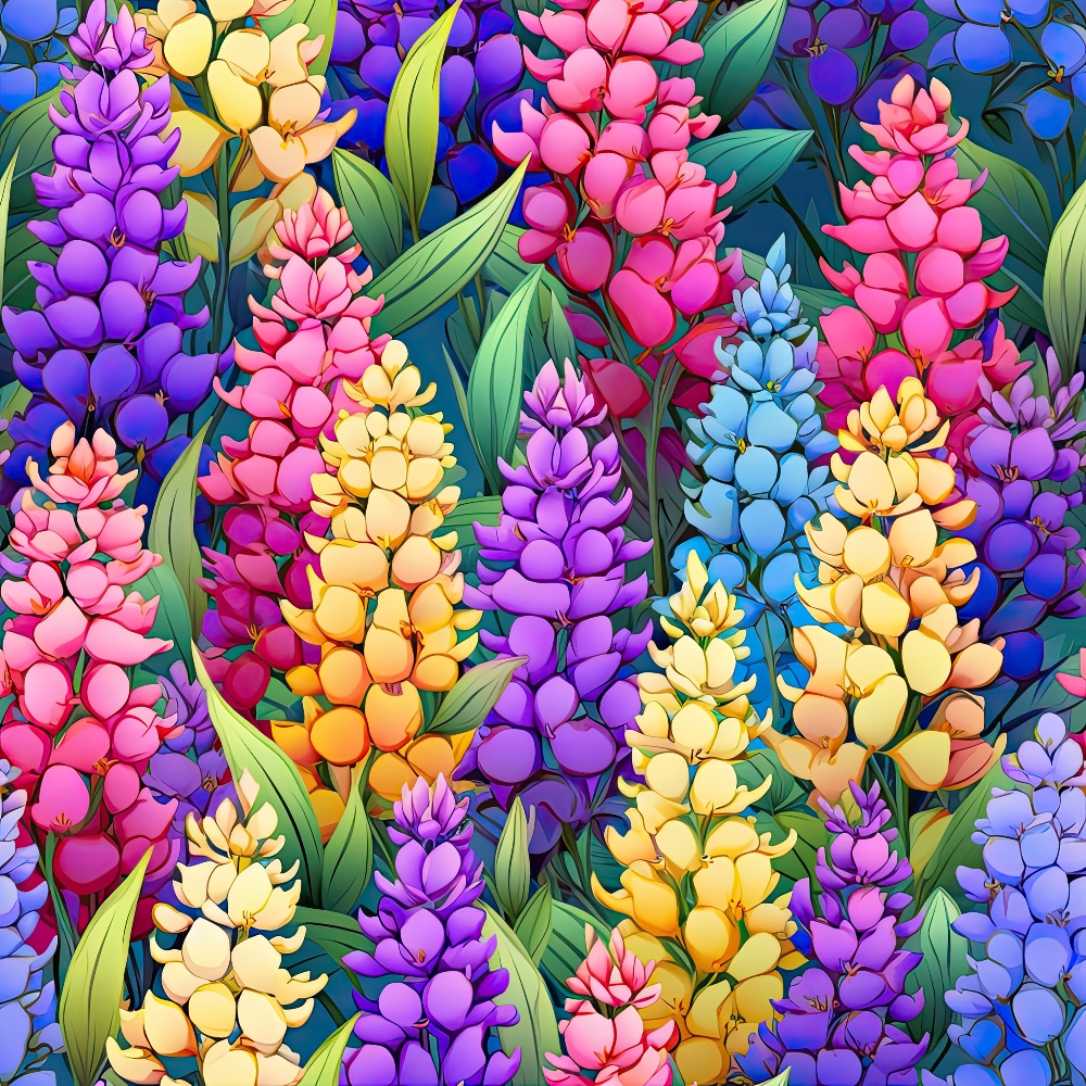 Rainbow Larkspur Flowers Pattern 7 Quilting Cotton Fabric