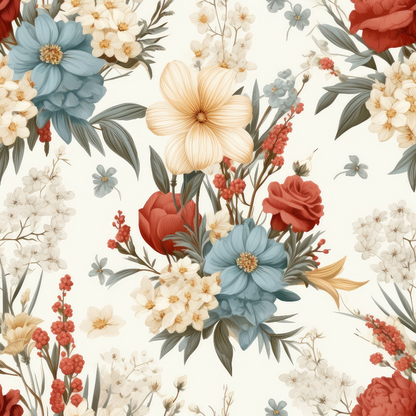 Rustic Wildflowers Bouquets Pattern 5 Quilting Cotton Fabric