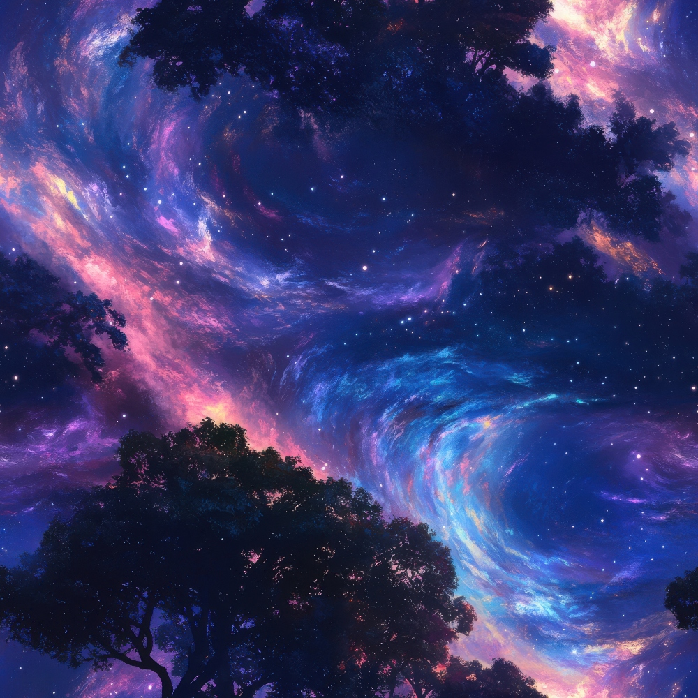 Aurora Starry Night Sky Pattern 4 Quilting Cotton Fabric, celestial, galaxy, night, cosmos, stars, swirl, purple, blue, pink, dark, quilting, cotton, textile, fabric, premium, soft, vibrant, continuous yardage