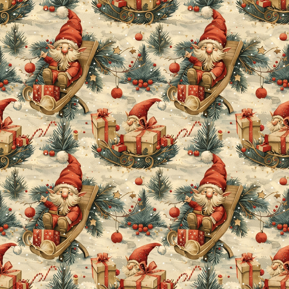 Classic Christmas Gnomes Pattern 4 Quilting Cotton Fabric