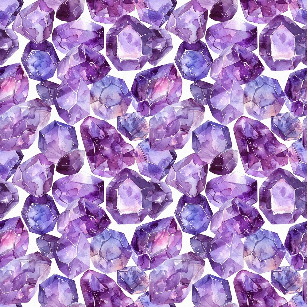 Amethyst Gemstones Pattern 2 Quilting Cotton Fabric featuring purple, violet, lavender, gem cluster, crystal motif, gemstone design, mineral print, quilting, cotton, fabric, soft texture, artistic pattern, decorative textile.