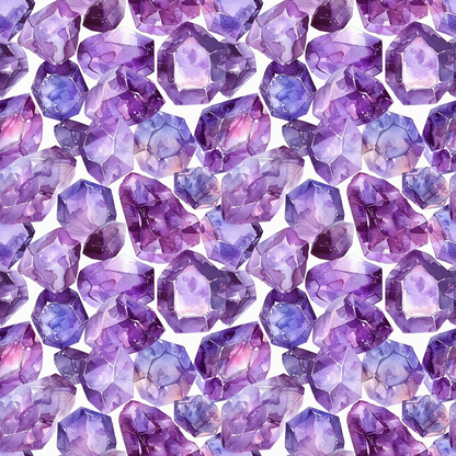 Amethyst Gemstones Pattern 2 Quilting Cotton Fabric featuring purple, violet, lavender, gem cluster, crystal motif, gemstone design, mineral print, quilting, cotton, fabric, soft texture, artistic pattern, decorative textile.