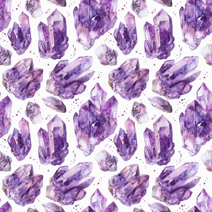 - Amethyst Gemstones Pattern 3 Quilting Cotton Fabric  
- Purple gemstone clusters  
- Crystal textures  
- Mineral design  
- White background  
- Quilting material  
- Cotton textile  
- Gemstone print  
- Decorative fabric  
- Artistic crystal pattern