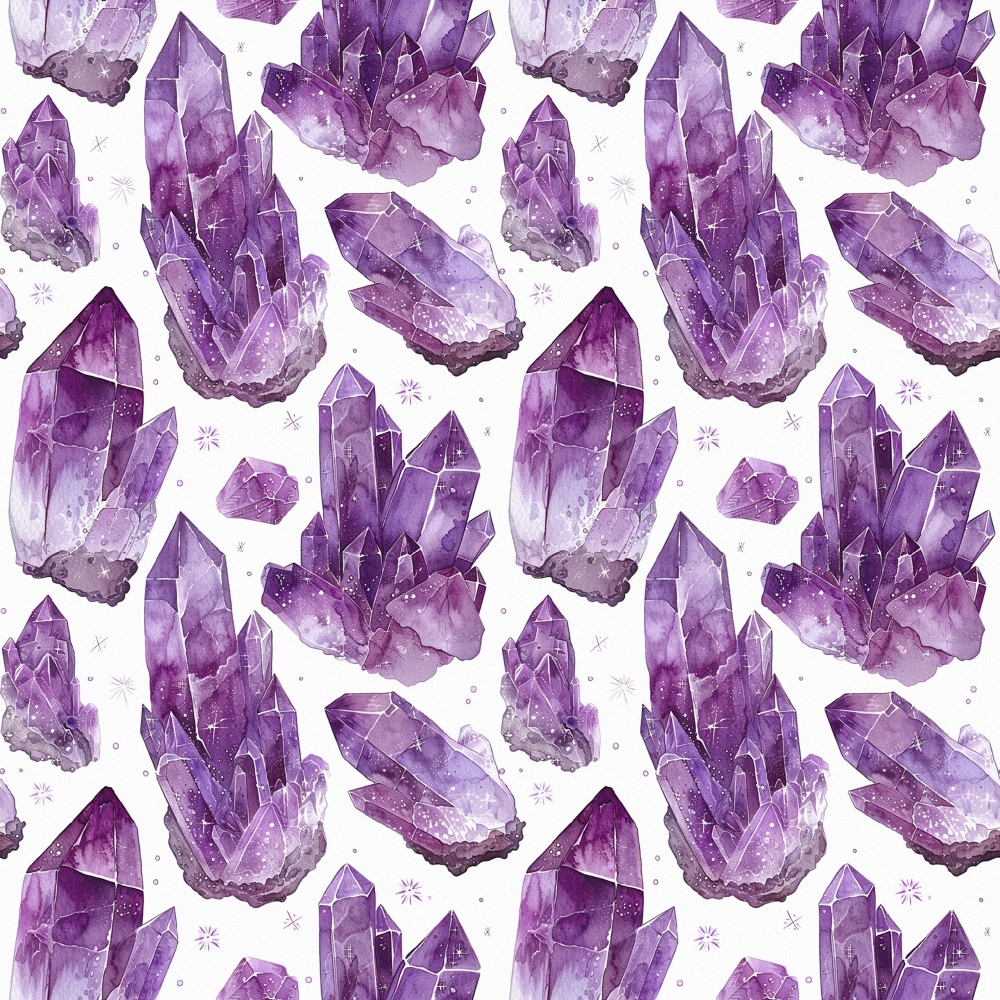 • Amethyst Gemstones Pattern 7 Quilting Cotton Fabric • purple crystals • lavender hues • gemstone clusters • quilt cotton textile • natural mineral design • soft cotton fabric • printed fabric yardage • decorative quilting material • amethyst motifs • white background