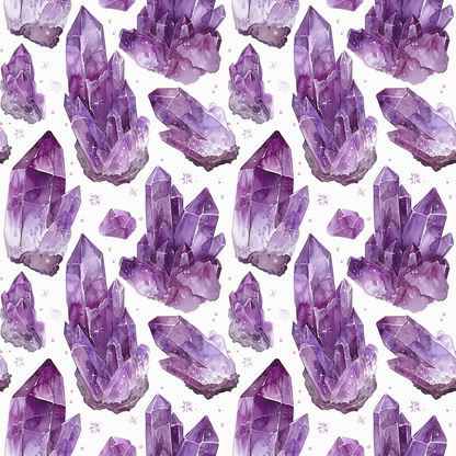 • Amethyst Gemstones Pattern 7 Quilting Cotton Fabric • purple crystals • lavender hues • gemstone clusters • quilt cotton textile • natural mineral design • soft cotton fabric • printed fabric yardage • decorative quilting material • amethyst motifs • white background
