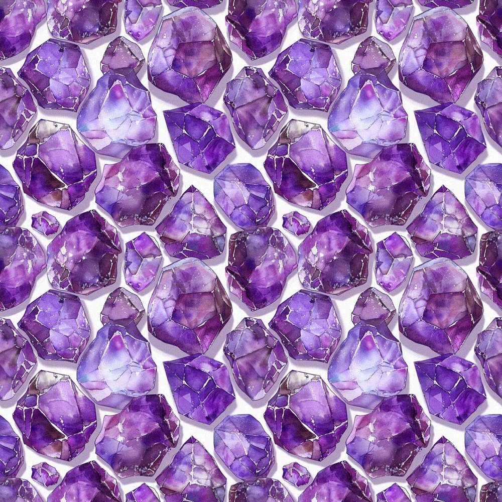 Amethyst Gemstones Pattern 8 Quilting Cotton Fabric featuring purple, violet, and lavender gemstone designs, crystal motifs, mineral shapes, seamless print, luxurious textile, quilting material, soft cotton fabric, artistic gemstone pattern, vibrant colors, premium quilting cotton textile.