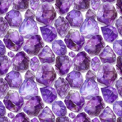 Amethyst Gemstones Pattern 8 Quilting Cotton Fabric featuring purple, violet, and lavender gemstone designs, crystal motifs, mineral shapes, seamless print, luxurious textile, quilting material, soft cotton fabric, artistic gemstone pattern, vibrant colors, premium quilting cotton textile.
