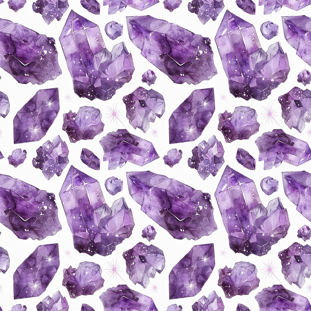 Amethyst Gemstones Pattern 10 Quilting Cotton Fabric featuring purple crystal designs, gemstone motifs, lavender and violet hues, mineral print, soft cotton textile, quilting material, decorative fabric, seamless gemstone pattern, artistic gemstone illustrations, natural stone inspired print.