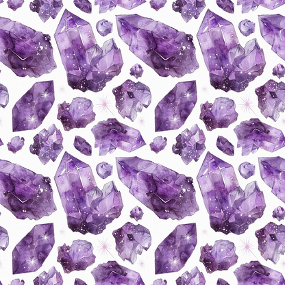 Amethyst Gemstones Pattern 10 Quilting Cotton Fabric featuring purple crystal designs, gemstone motifs, lavender and violet hues, mineral print, soft cotton textile, quilting material, decorative fabric, seamless gemstone pattern, artistic gemstone illustrations, natural stone inspired print.