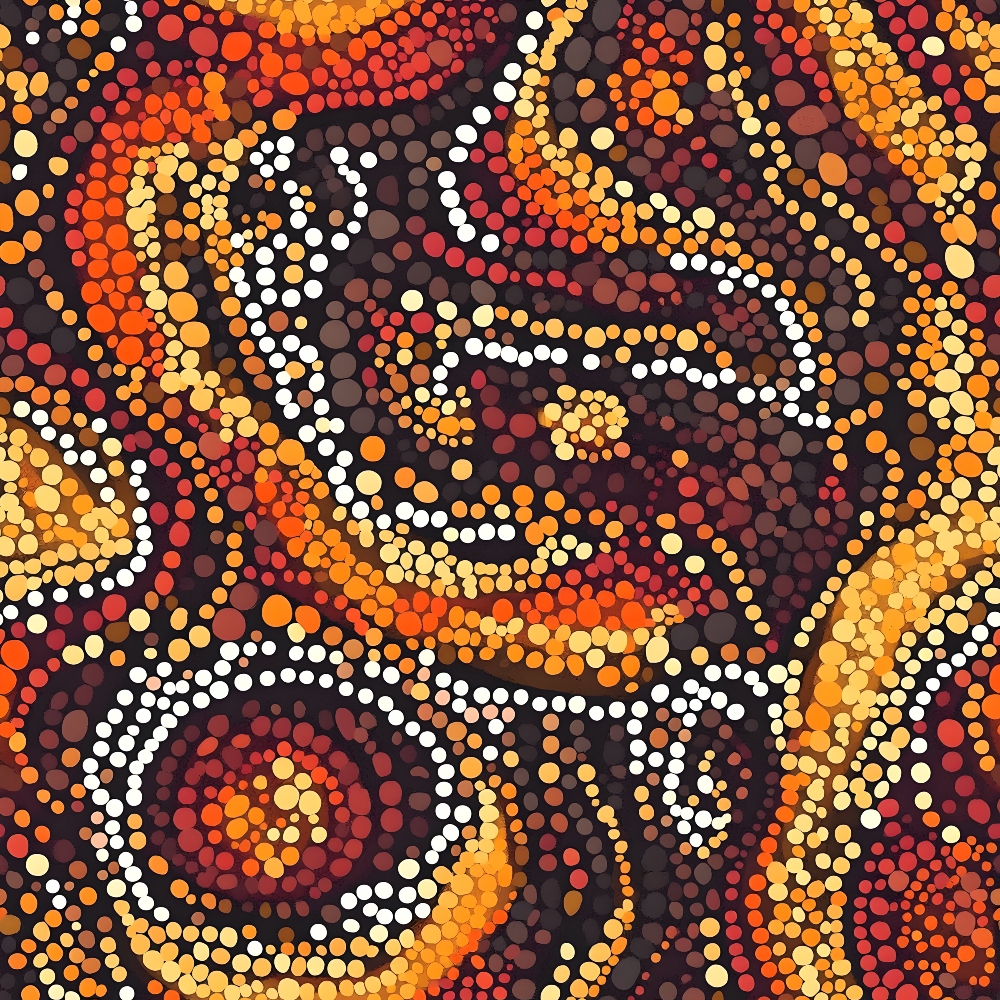 Aboriginal Circles and Dots Pattern 13 Quilting Cotton Fabric, quilting cotton fabric, multicolor, circular motifs, dotted design, earth tones, red, orange, yellow, brown, traditional, textured, sewing material, craft textile, soft finish, vibrant colors