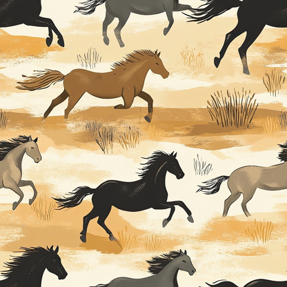 - On the Range Pattern 15 Quilting Cotton Fabric - horses - running - brown - black - grey - beige - tan - cream - western - rustic - wildlife - cotton - quilting - fabric - textile - nature - meadow - grass - scenic