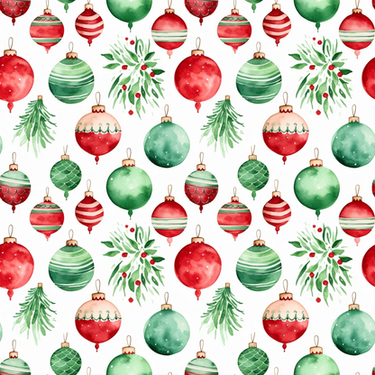 Red and Green Watercolor Christmas Pattern 1 Quilting Cotton Fabric