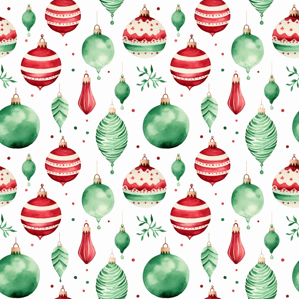 - Red and green watercolor Christmas pattern 4 quilting cotton fabric  
- Holiday fabric, festive ornaments  
- Decorative baubles, Christmas decor  
- Seasonal textile, cotton quilting material  
- Festive holiday colors, red green white  
- Christmas-themed fabric, quilting supply  
- Watercolor style, Christmas ornament design