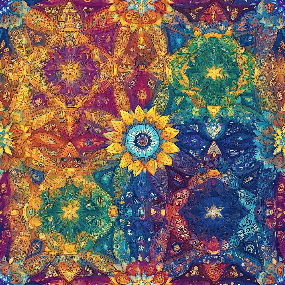 Rainbow Mandala Pattern 20 Quilting Cotton Fabric