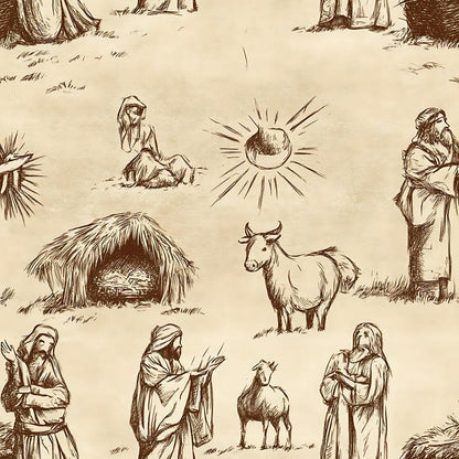 Vintage Nativity Scenes Pattern 13 Quilting Cotton Fabric