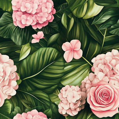 Pink Flowers and Tropical Leaves Pattern 6 Quilting Cotton Fabric