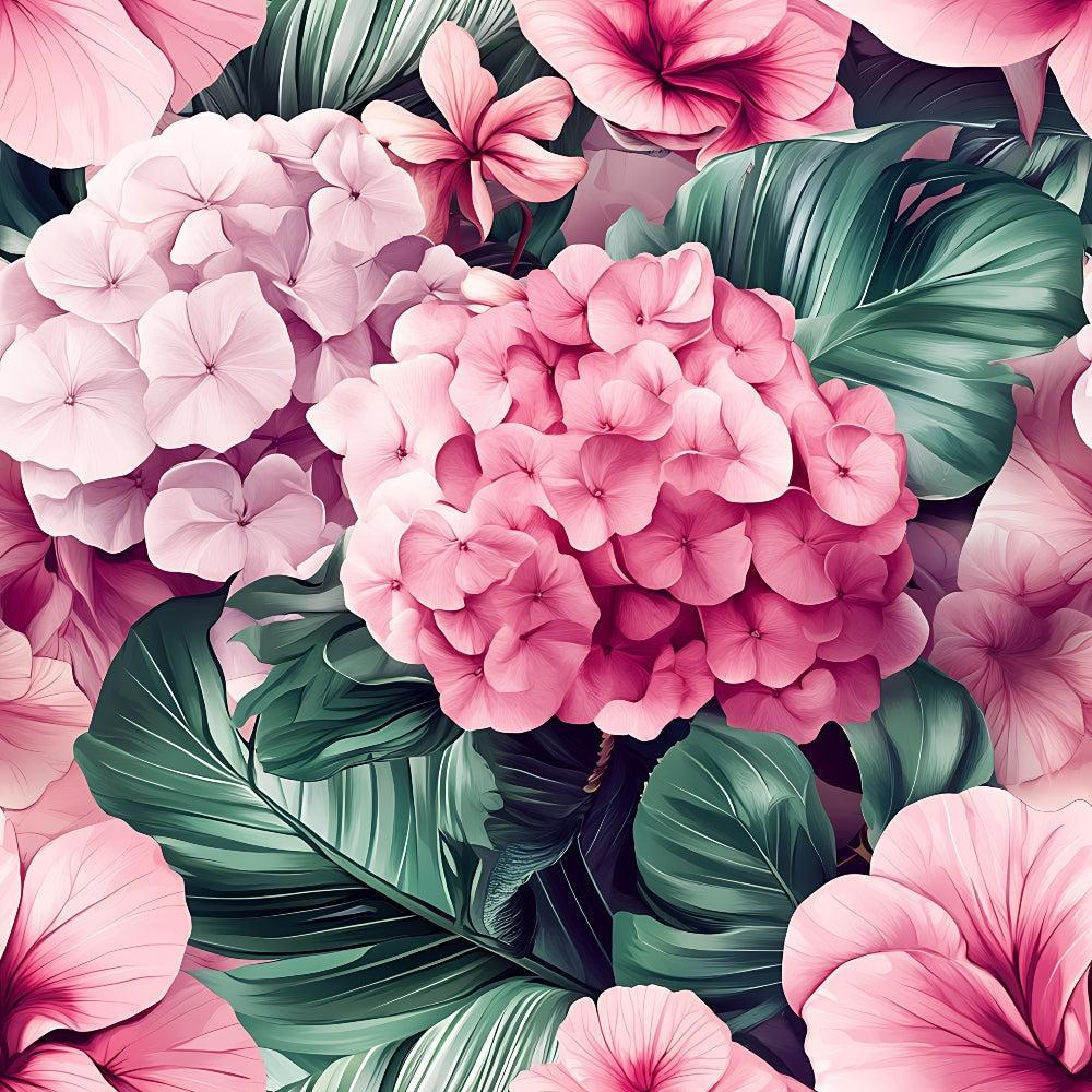Pink Flowers and Tropical Leaves Pattern 9 Quilting Cotton Fabric