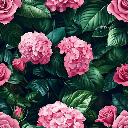 Pink Flowers and Tropical Leaves Pattern 14 Quilting Cotton Fabric