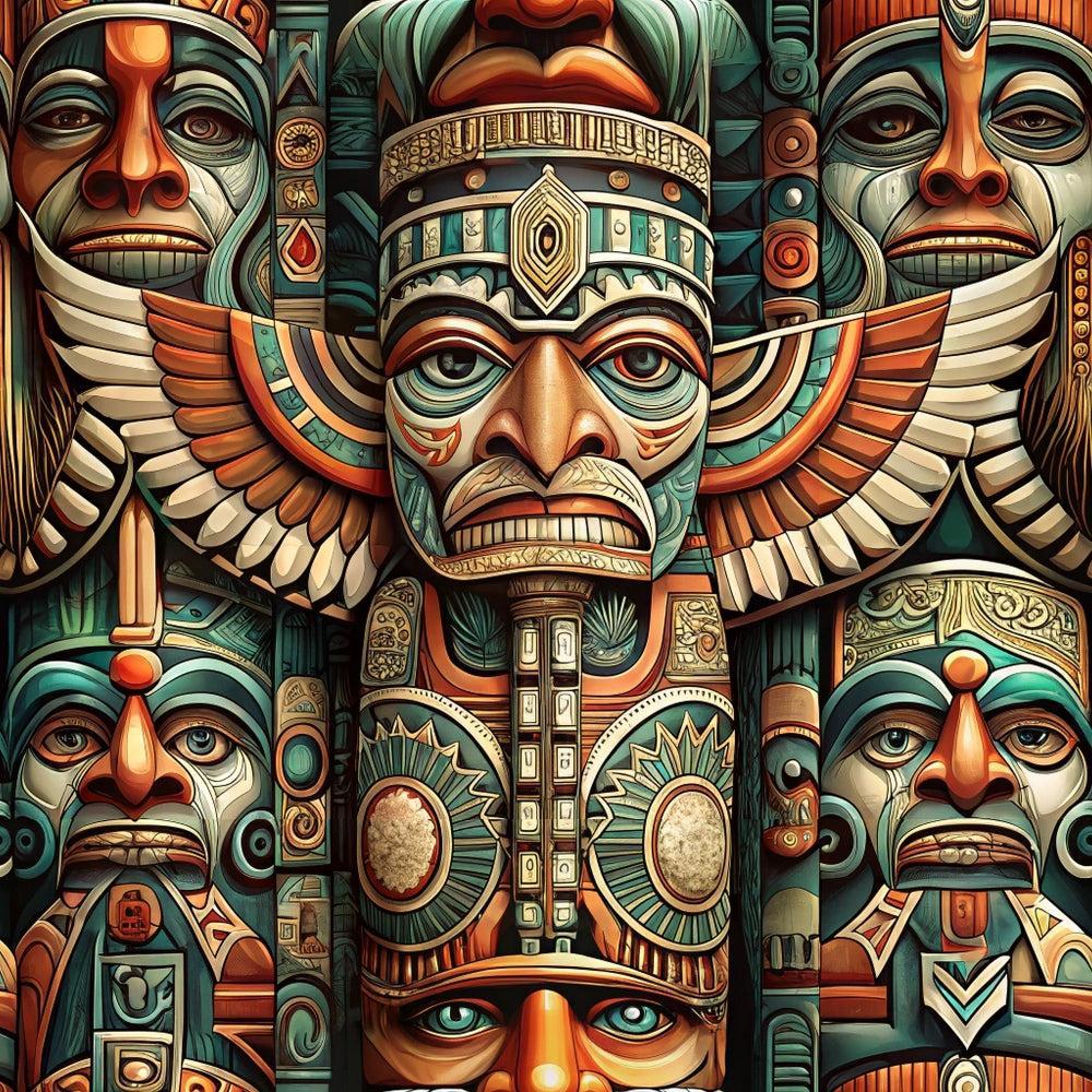 Totem Pole Tribal Figures Pattern 1 Quilting Cotton Fabric