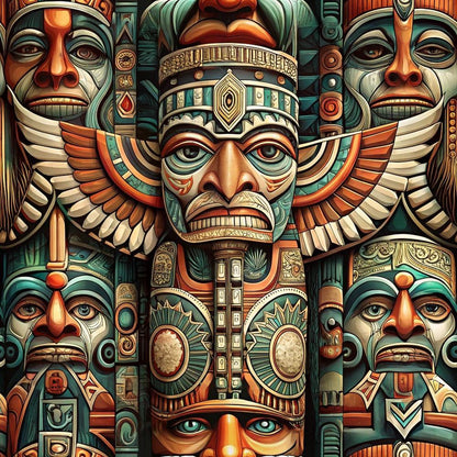 Totem Pole Tribal Figures Pattern 1 Quilting Cotton Fabric