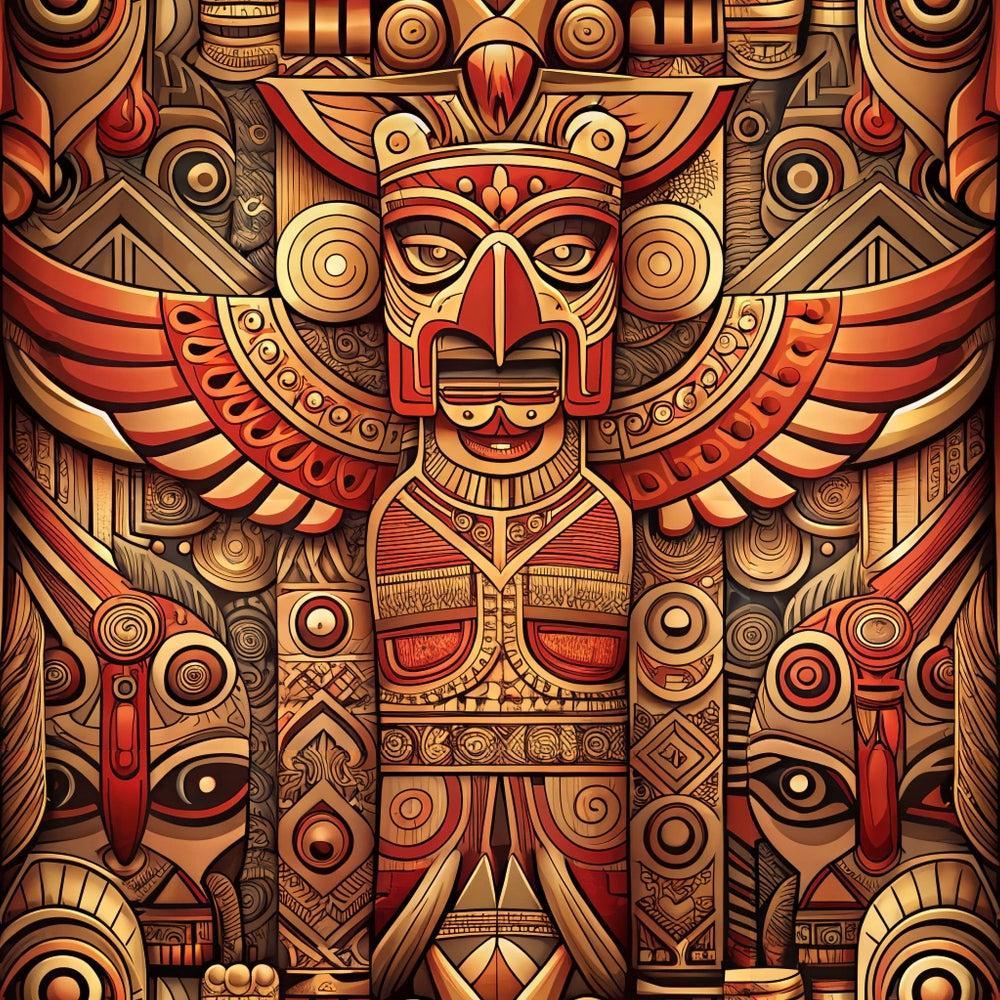 Totem Pole Tribal Figures Pattern 2 Quilting Cotton Fabric