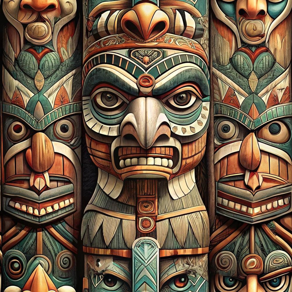 Totem Pole Tribal Figures Pattern 4 Quilting Cotton Fabric