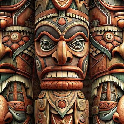 Totem Pole Tribal Figures Pattern 5 Quilting Cotton Fabric