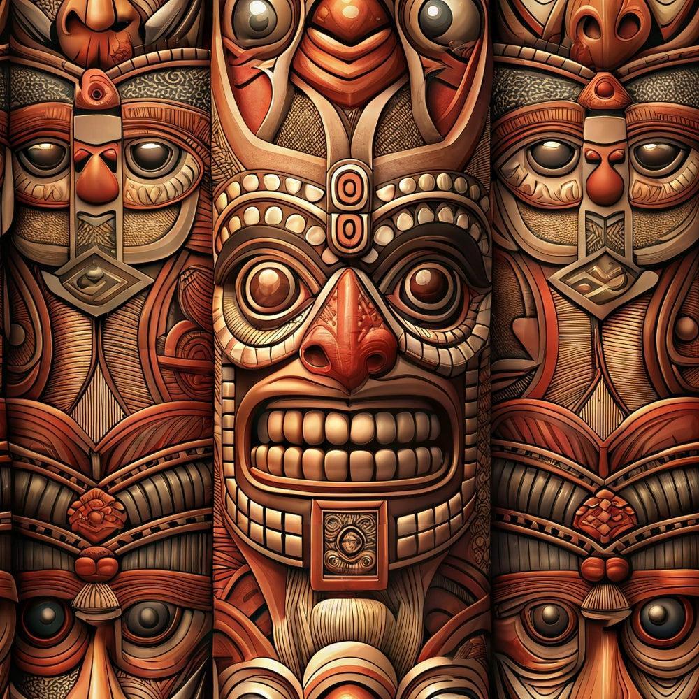 Totem Pole Tribal Figures Pattern 9 Quilting Cotton Fabric