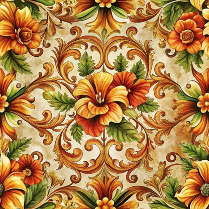 Baroque Florals Pattern 40 Quilting Cotton Fabric