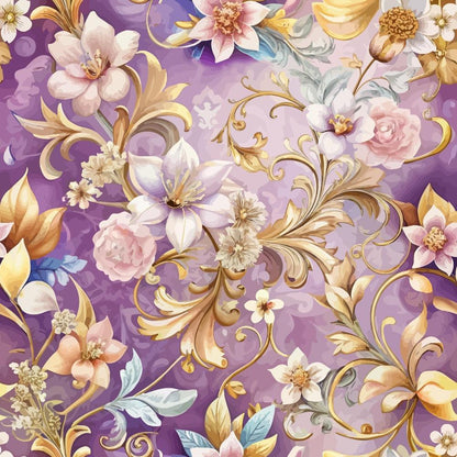 - Baroque Florals Pattern 239 Quilting Cotton Fabric  
- Floral  
- Baroque  
- Purple  
- Lilac  
- Gold  
- Beige  
- Cream  
- Pink  
- Scrollwork  
- Quilting  
- Cotton  
- Decorative  
- Elegant  
- Vintage  
- Ornamental